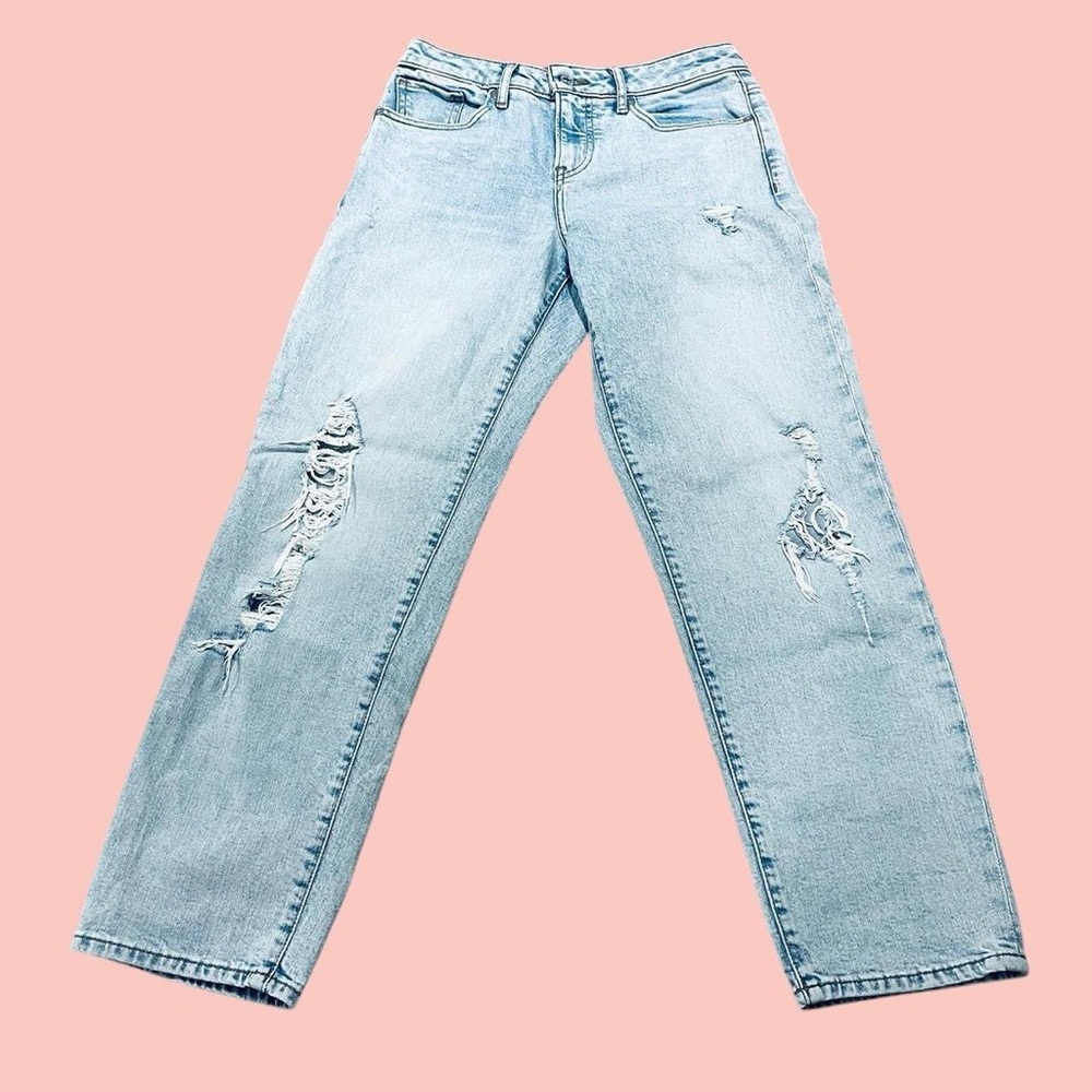 Grunge Punk Skater Express Boyfriend Mid Rise Distressed Light Blue Jeans 2